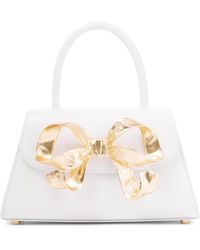 Self-Portrait The Bow Micro Leather Tote Bag in White | Lyst