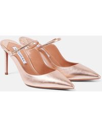 Aquazzura - Bellezza 85 Metallic Leather Mules - Lyst