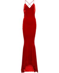 Norma Kamali Fishtail Velvet Gown - Red
