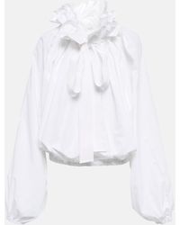 Patou - Ruffled Tie-Neck Cotton Blouse - Lyst