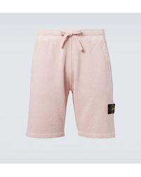 Stone Island - Logo Cotton Fleece Shorts - Lyst