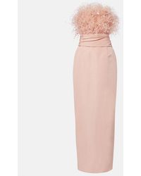 Oscar de la Renta - Feather-Trimmed Silk Faille Bustier Gown - Lyst