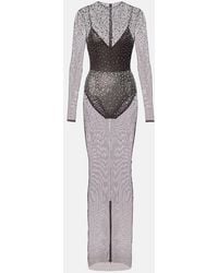 Alex Perry - Crystal-Embellished Mesh Maxi Dress - Lyst