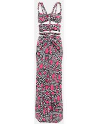 Area - Printed Cut-Out Silk Midi Dress - Lyst