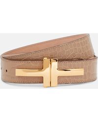 Tom Ford - Double T Croc-effect Leather Belt - Lyst