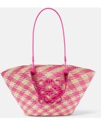 Loewe - X Paula's Ibiza Medium Anagram Basket Tote Bag In Checkered Iraca Palm With Leather Handles - Lyst