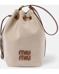 Miu Miu - Logo Leather-Trimmed Bucket Bag - Lyst