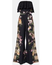 CAMILLA - Floral Ruffled Strapless Cotton Jumpsuit - Lyst