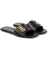 Burberry Tb Leather Sandals - Black