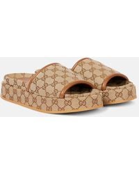 Gucci - Gg Canvas & Leather Platform Slide - Lyst