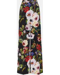 Dolce & Gabbana - Floral Cotton-blend Wide-leg Pants - Lyst