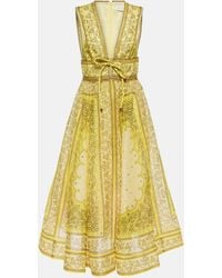 Zimmermann - Bow-detail Sleeveless Linen And Silk-blend Midi Dress - Lyst
