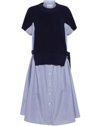 Sacai Hemdblusenkleid aus Baumwolle - Blau