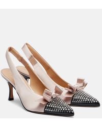 Chloé - Alba Studded Leather-Trimmed Satin Pumps - Lyst