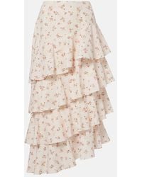 Markarian - Laura Floral Tiered Cotton Midi Skirt - Lyst