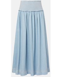 Zimmermann - Ascension Shirred Denim Midi Skirt - Lyst