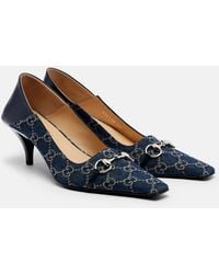 Gucci - Vittoria Leather-Trimmed Denim Pumps - Lyst