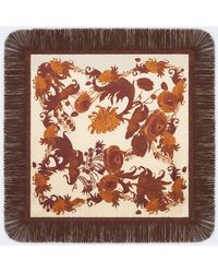 La DoubleJ - Coven Reversible Fringed Silk Twill Scarf - Lyst
