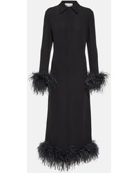 Valentino - Feather-trimmed Silk Midi Dress - Lyst