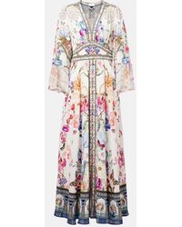 CAMILLA - Crystal-Embellished Ruffled Floral-Print Silk Maxi Dress - Lyst
