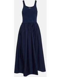 Polo Ralph Lauren - Vestido Midi Fruncido Con Cuello Redondo - Lyst