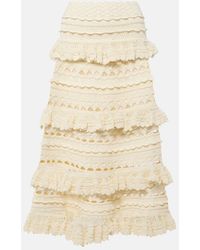 Zimmermann - Waverly Ruffled Crochet Cotton Midi Skirt - Lyst