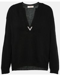 Valentino - Pullover in lana vergine con logo - Lyst