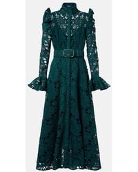LEO LIN - Aliyah Belted Lace Midi Dress - Lyst