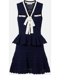 Self-Portrait - Peplum Pointelle Cotton-Blend Minidress - Lyst