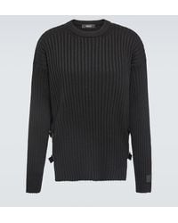 Versace - Leather-trimmed Knit Wool Sweater - Lyst