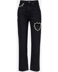 Area - Crystal-Embellished Straight Jeans - Lyst