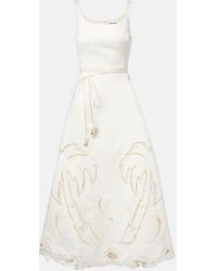 LEO LIN - Palm Laser-Cut Embroidered Midi Dress - Lyst