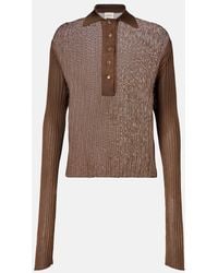 KHAITE - Vin Ribbed-Knit Sheer Polo Shirt - Lyst