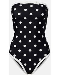 Self-Portrait - Polka-Dot Strapless Swimsuit - Lyst