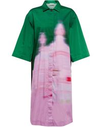 Dries Van Noten Printed Cotton Satin Shirt Dress - Green