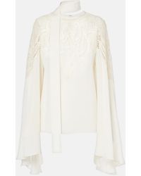 Elie Saab - Lace-Trimmed Tie-Neck Georgette Blouse - Lyst