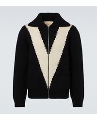 Valentino - Intarsia Virgin Wool Zip-Up Cardigan - Lyst