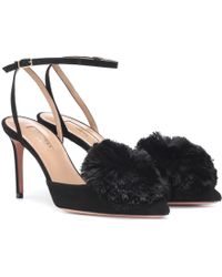 Aquazzura Powder Puff Sling 85 Suede Pumps - Black
