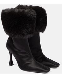 Magda Butrym - Faux Fur-trimmed Satin Ankle Boots - Lyst