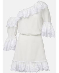 Saint Laurent - Embroidered Ruffled Cotton Poplin Minidress - Lyst
