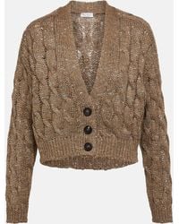 Brunello Cucinelli - Cable-knit Embellished Cardigan - Lyst