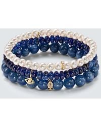 Sydney Evan - Set Aus Drei Armbaendern Aus Edelsteinen Und Suesswasserperlen Mit 14Kt Gelbgold - Lyst