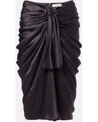 Chloé - Gathered Silk Satin Midi Skirt - Lyst