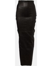 Rick Owens - Dirt Pillar Leather And Cotton Midi Skirt - Lyst