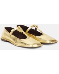 The Row - Square T-Strap Leather Mary Jane Flats - Lyst