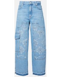 Ganni - Broderie Anglaise Barrel-Leg Jeans - Lyst