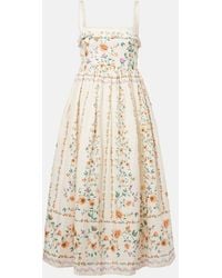 Agua Bendita - Bedrucktes Midikleid Barbara Aus Leinen - Lyst