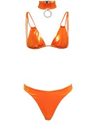 Alessandra Rich Bikini mit Choker aus Lamé - Orange