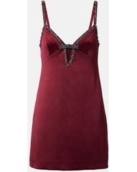 Self-Portrait - Bow-Detail Embellished Satin Minidress - Lyst