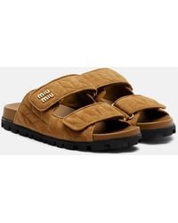 Miu Miu - Quilted Suede Slides - Lyst